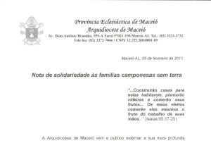 Arcebispo de Alagoas apóia a luta dos sem terra despejados Arcebispo de Alagoas apóia a luta dos sem terra despejados